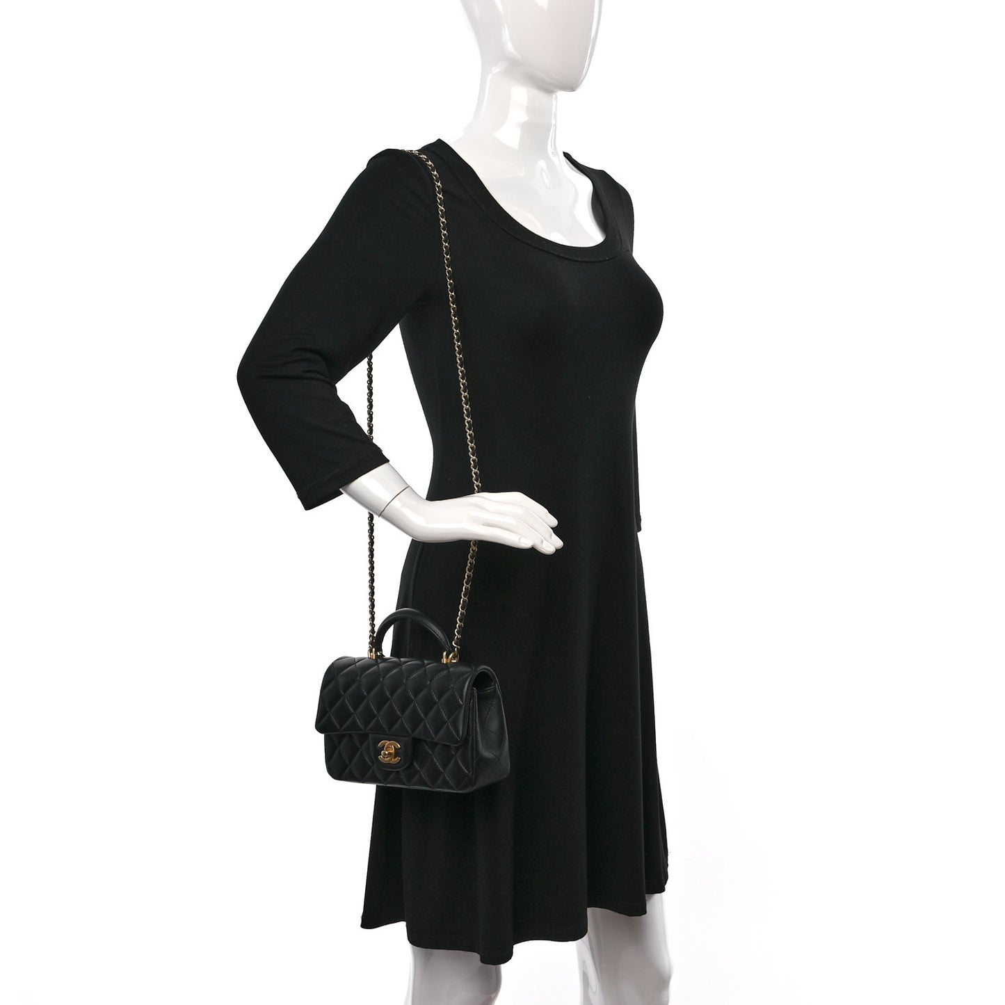 Lambskin Quilted Mini Top Handle Rectangular Flap Black