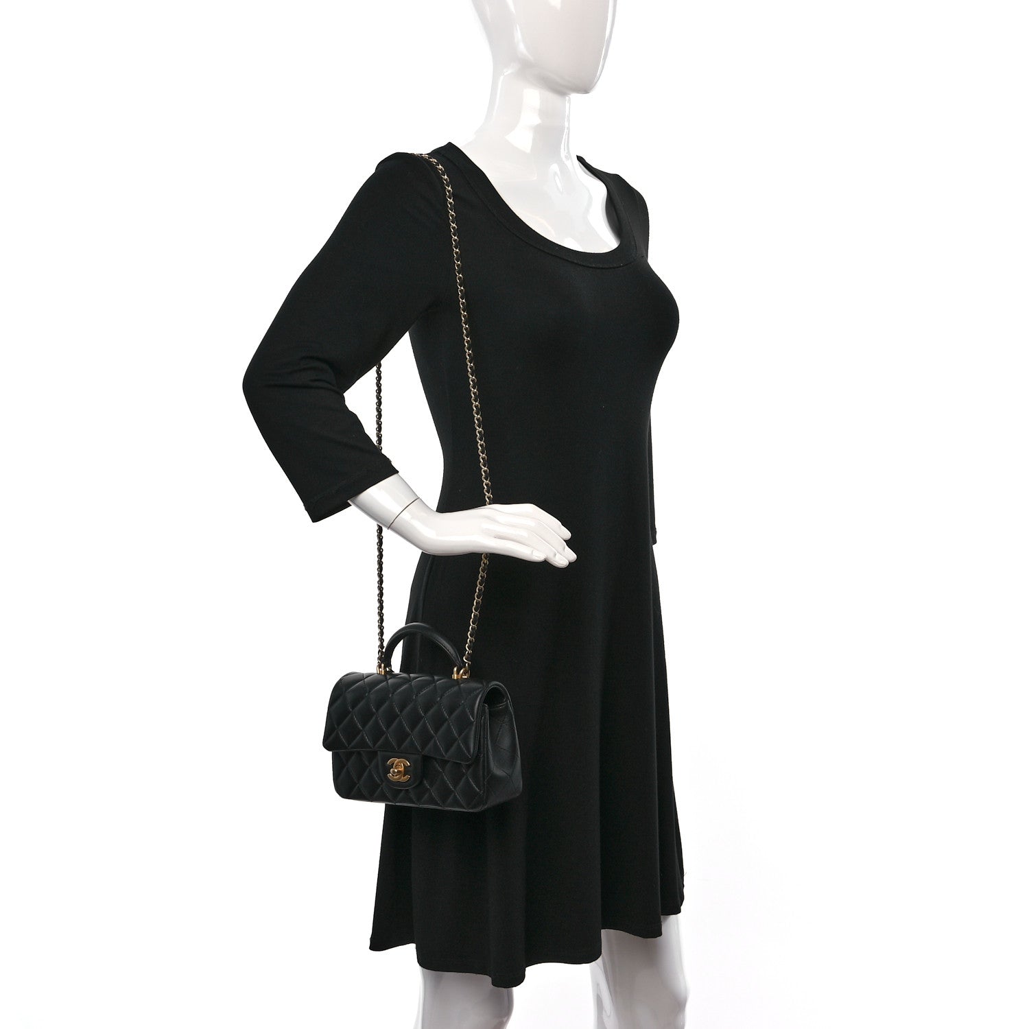 Chanel Lambskin Quilted Mini Top Handle Rectangular Flap Black 2 of 9