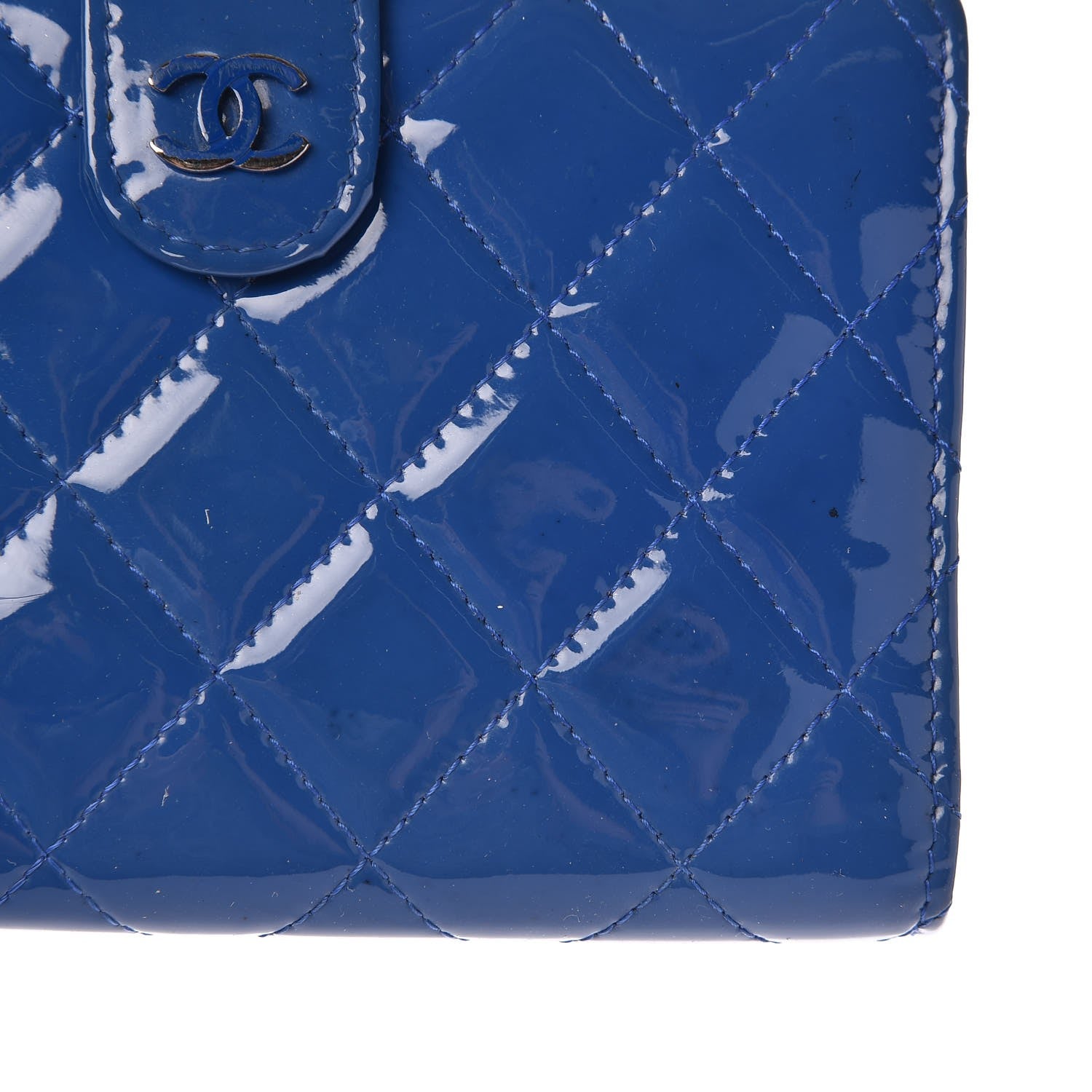 Chanel Patent Quilted Zip Pocket Wallet Blue 10 of 12