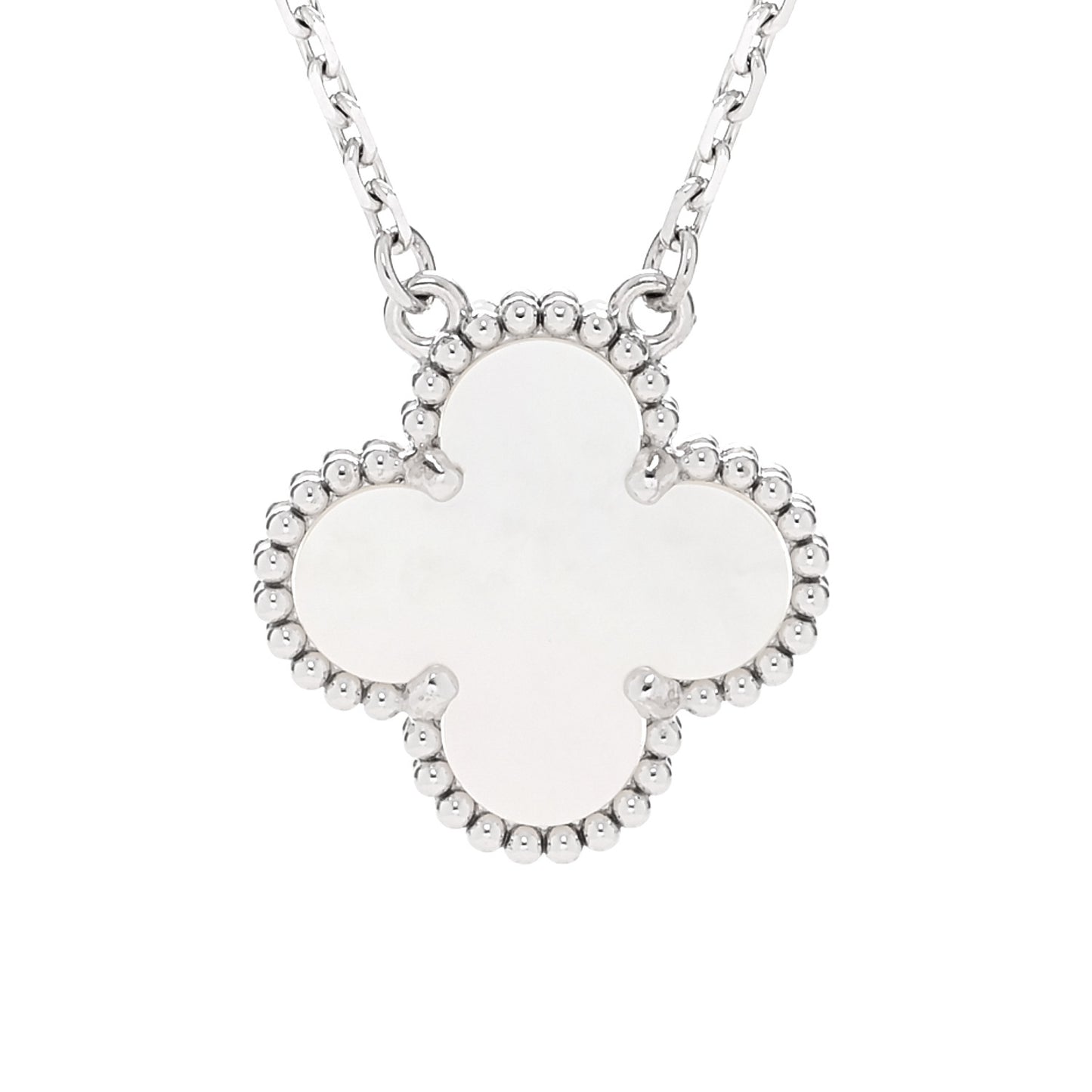 18K White Gold Mother Of Pearl Vintage Alhambra Pendant Necklace