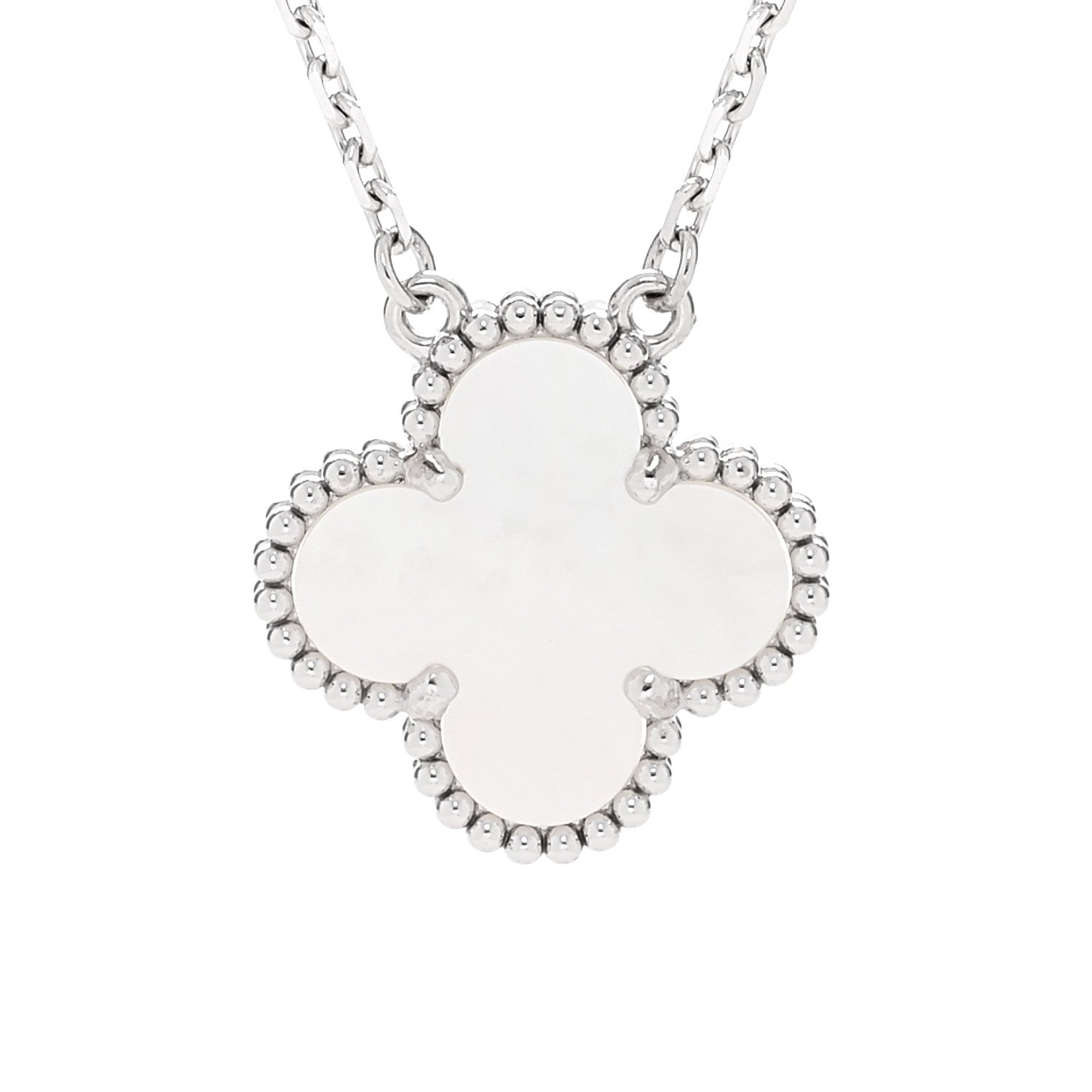 Van Cleef & Arpels 18K White Gold Mother Of Pearl Vintage Alhambra Pendant Necklace 4 of 8