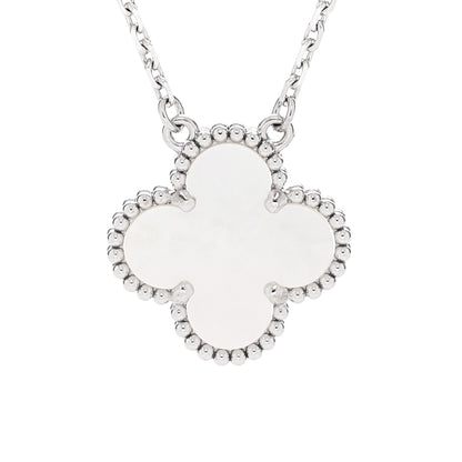 Van Cleef & Arpels 18K White Gold Mother Of Pearl Vintage Alhambra Pendant Necklace 4 of 8