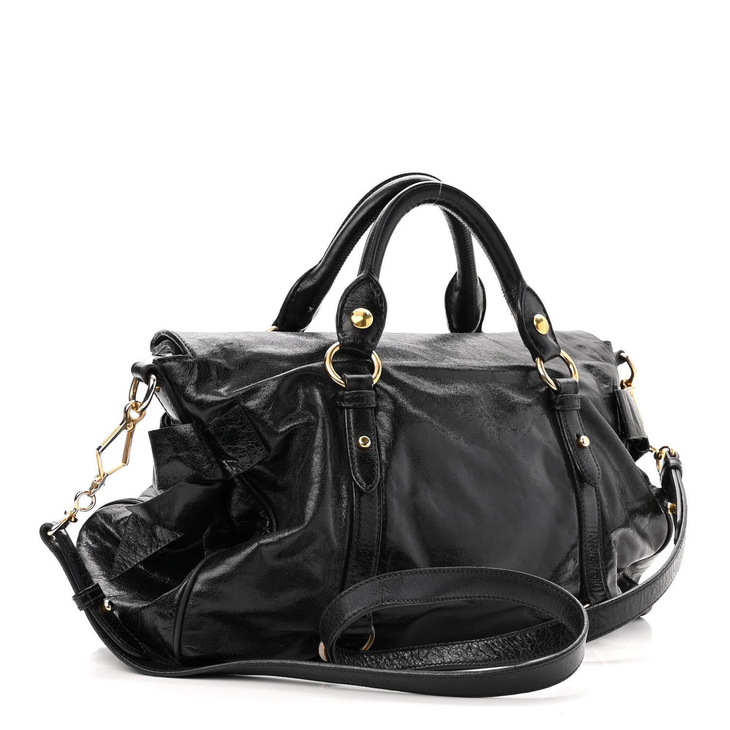 Miu Miu Vitello Lux Bow Tote Black 3 of 15