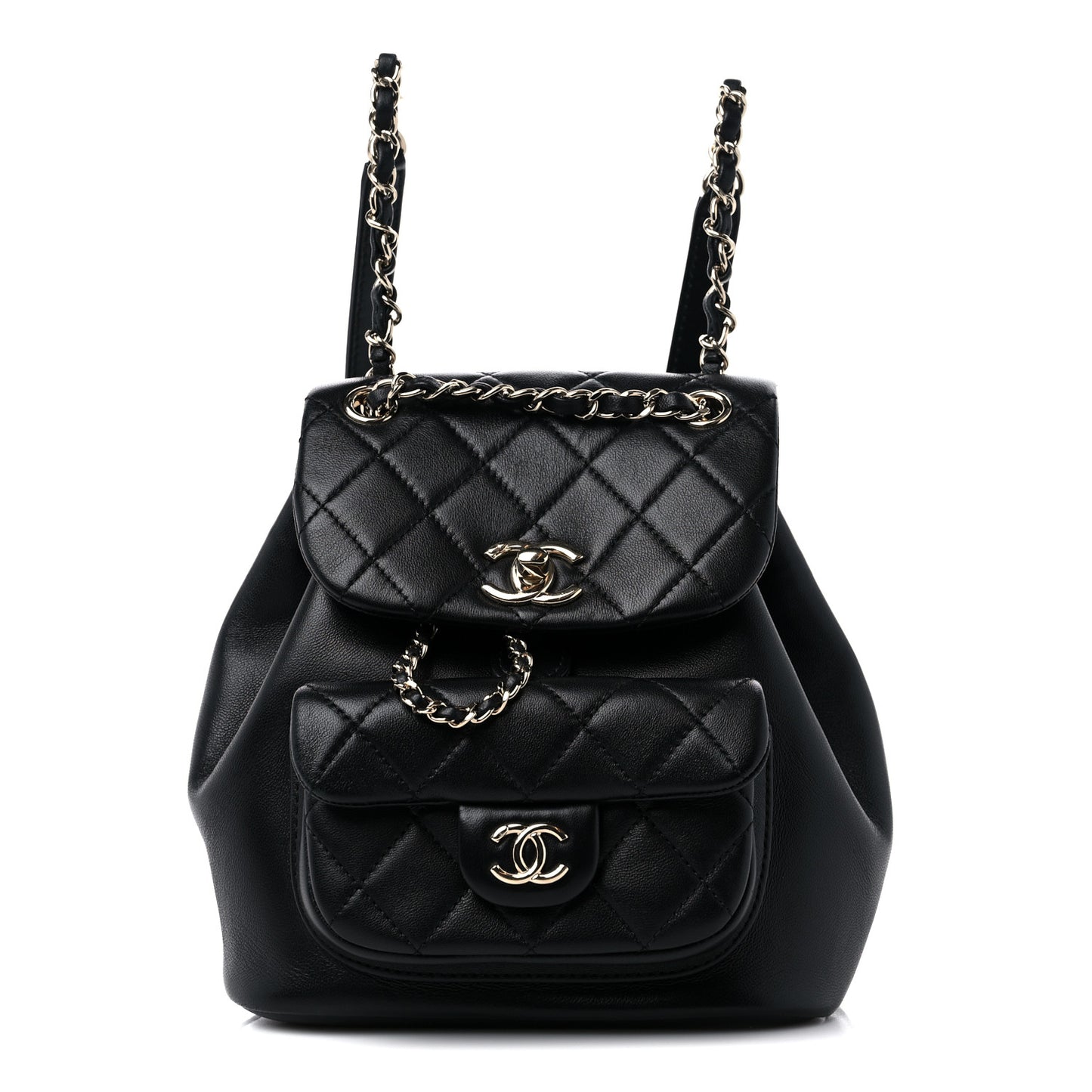 Lambskin Quilted Small Duma Drawstring Backpack Black