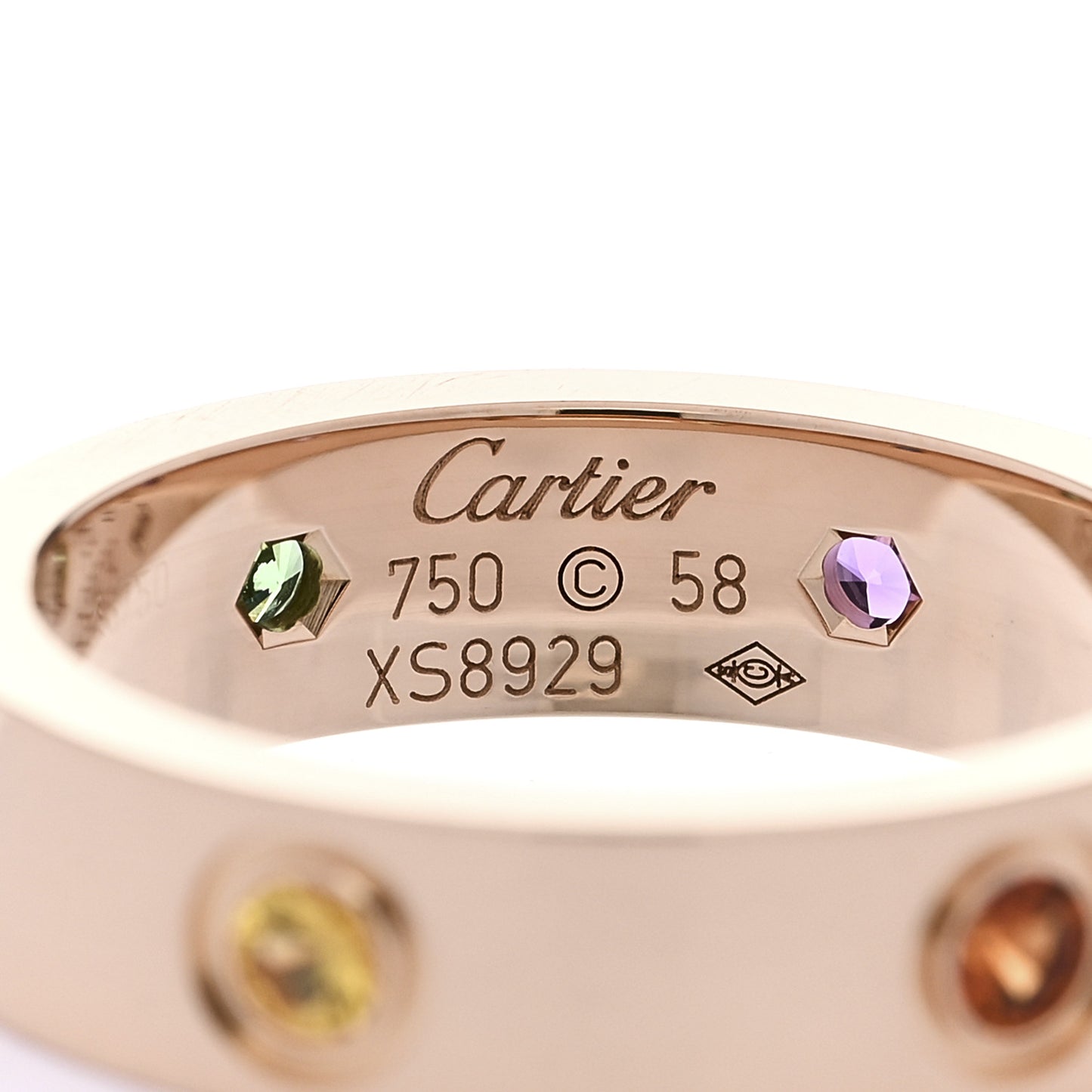 18K Pink Gold Sapphire Garnet Amethyst 5.5mm LOVE Ring 58 8.5