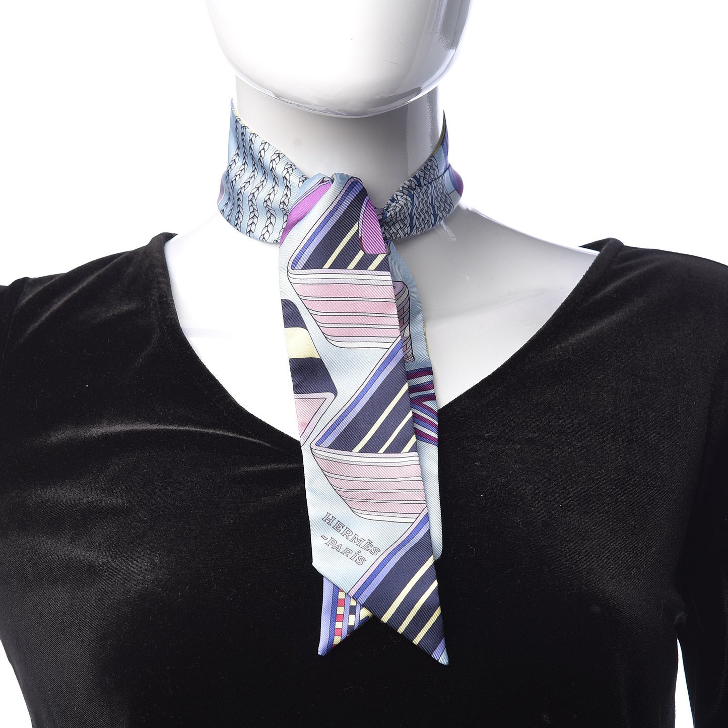 Silk Sangles En Zigzag Twilly Bleu Mauve Jaune