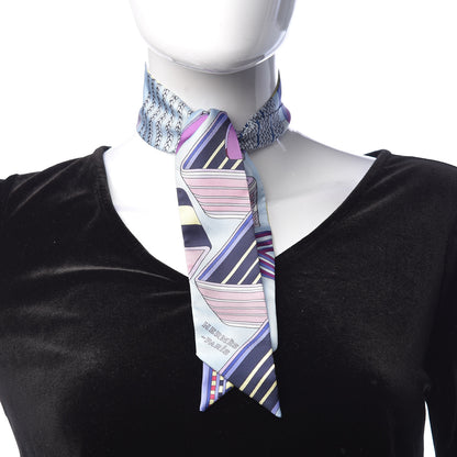 Hermes Silk Sangles En Zigzag Twilly Bleu Mauve Jaune 2 of 5