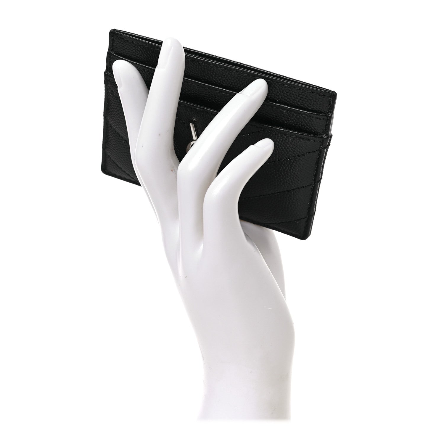 Saint Laurent Grain De Poudre Matelasse Chevron Monogram Credit Card Case Black 2 of 6