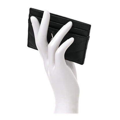 Saint Laurent Grain De Poudre Matelasse Chevron Monogram Credit Card Case Black 2 of 6