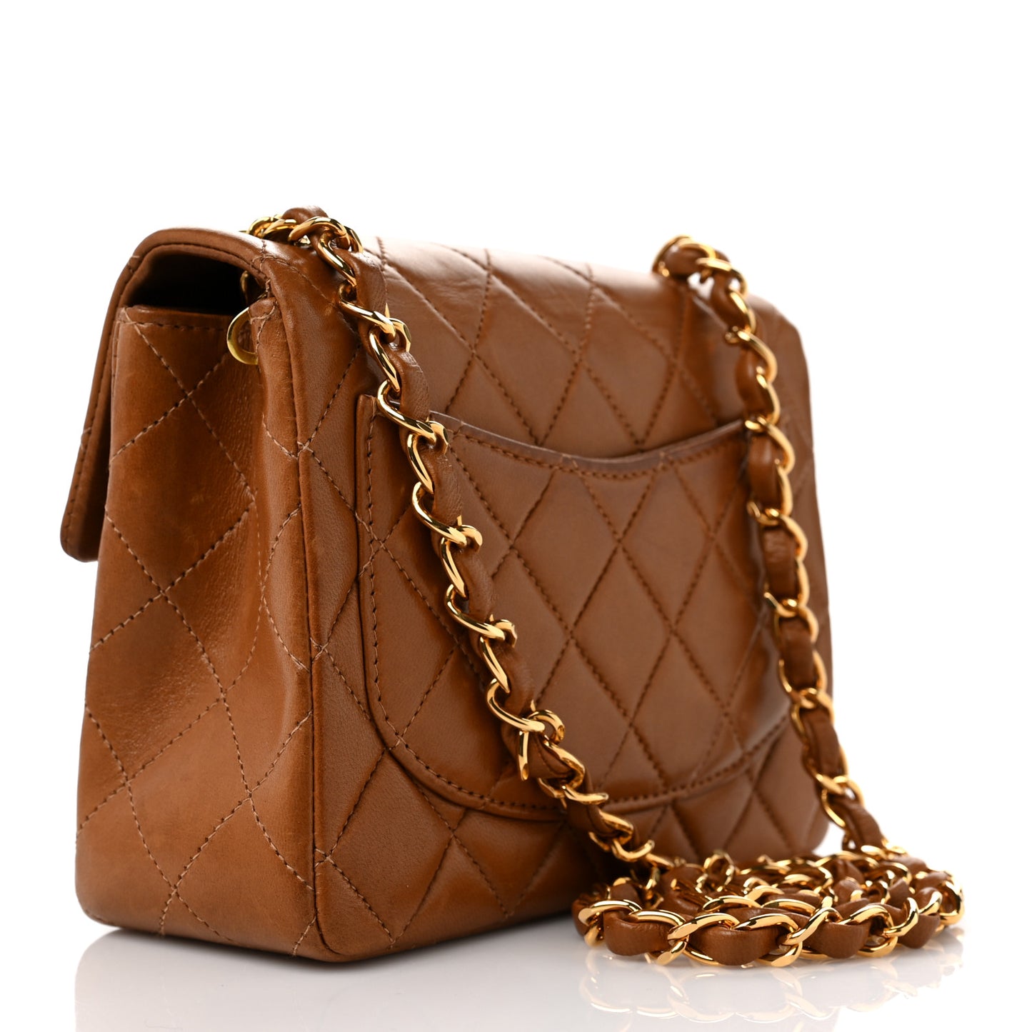 Lambskin Quilted Mini Square Flap Brown
