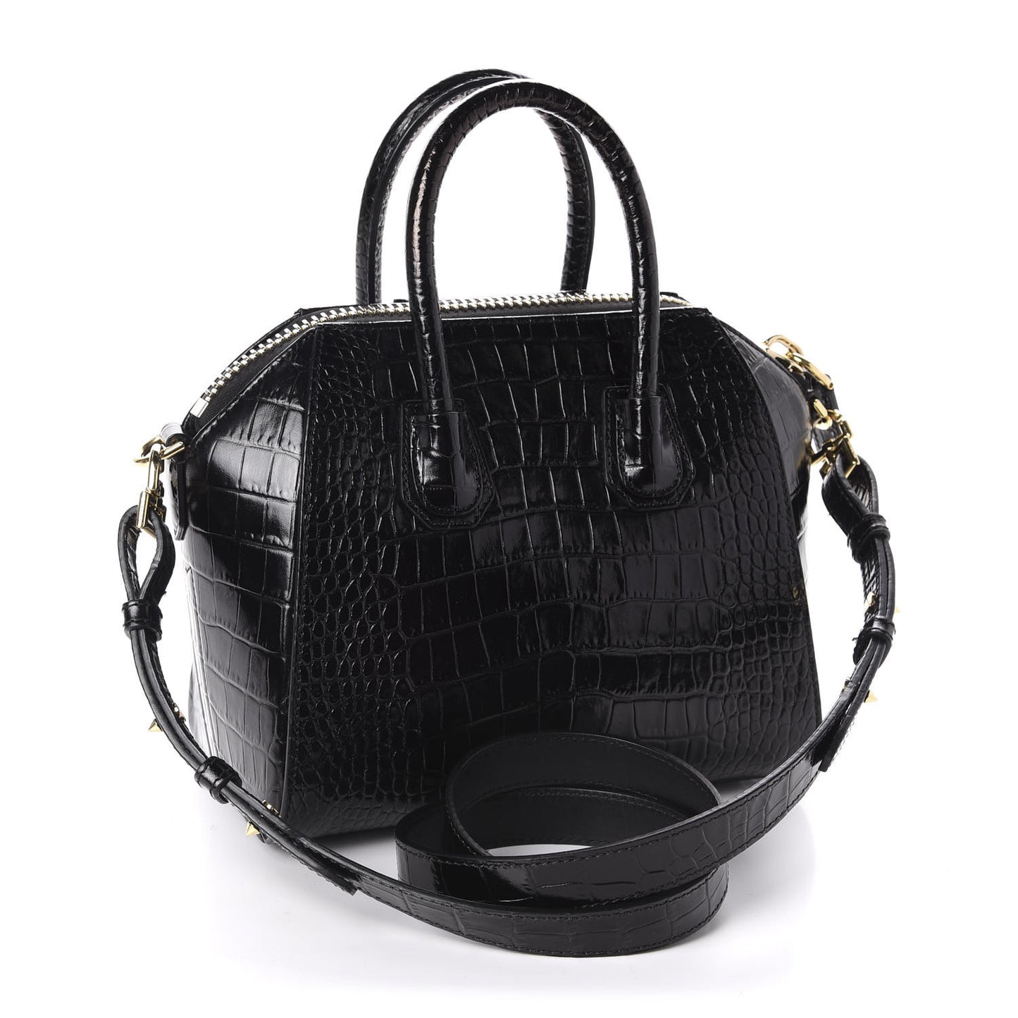 Calfskin Crocodile Embossed Mini Antigona Black
