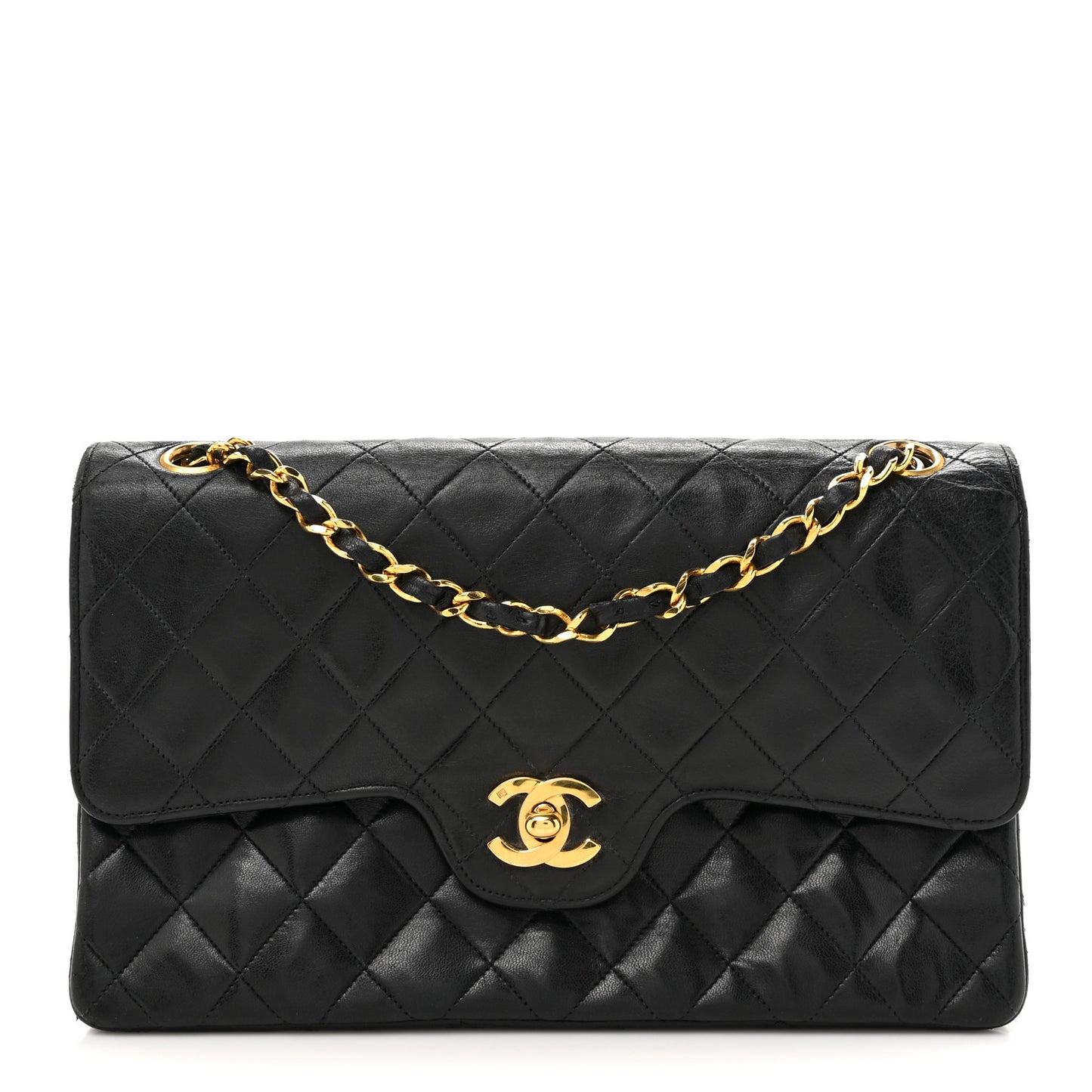 Lambskin Quilted Medium Double Flap Black