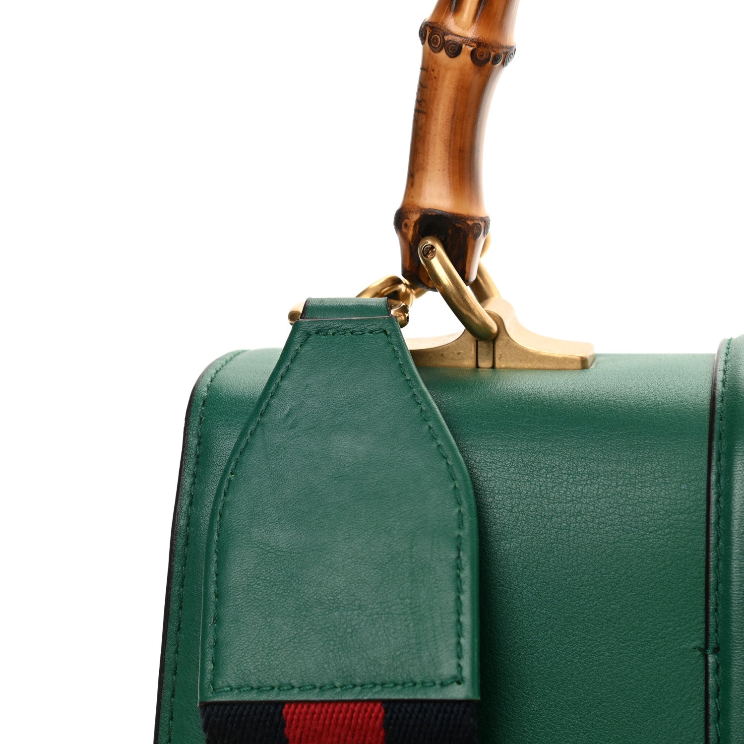 Gucci Moon Calfskin Web Medium Dionysus Bamboo Top Handle Bag Emerald Blue Hibiscus Red 18 of 19