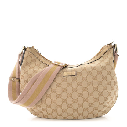 Gucci Monogram Web Medium Half Moon Hobo Gold Pink 1 of 10