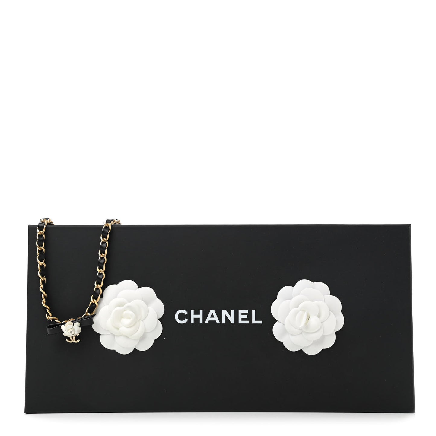 Calfskin Crystal Chain Camellia Belt 90 Black Gold