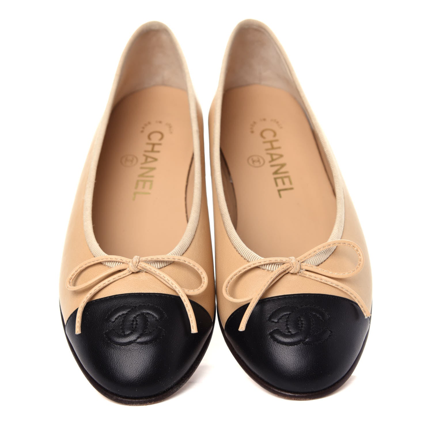 Chanel Lambskin CC Cap Toe Ballerina Flats 35 Beige Black 4 of 11