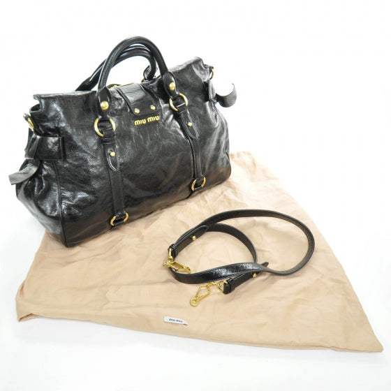 Miu Miu Leather Vitello Lux Bow Bag Black 3 of 9
