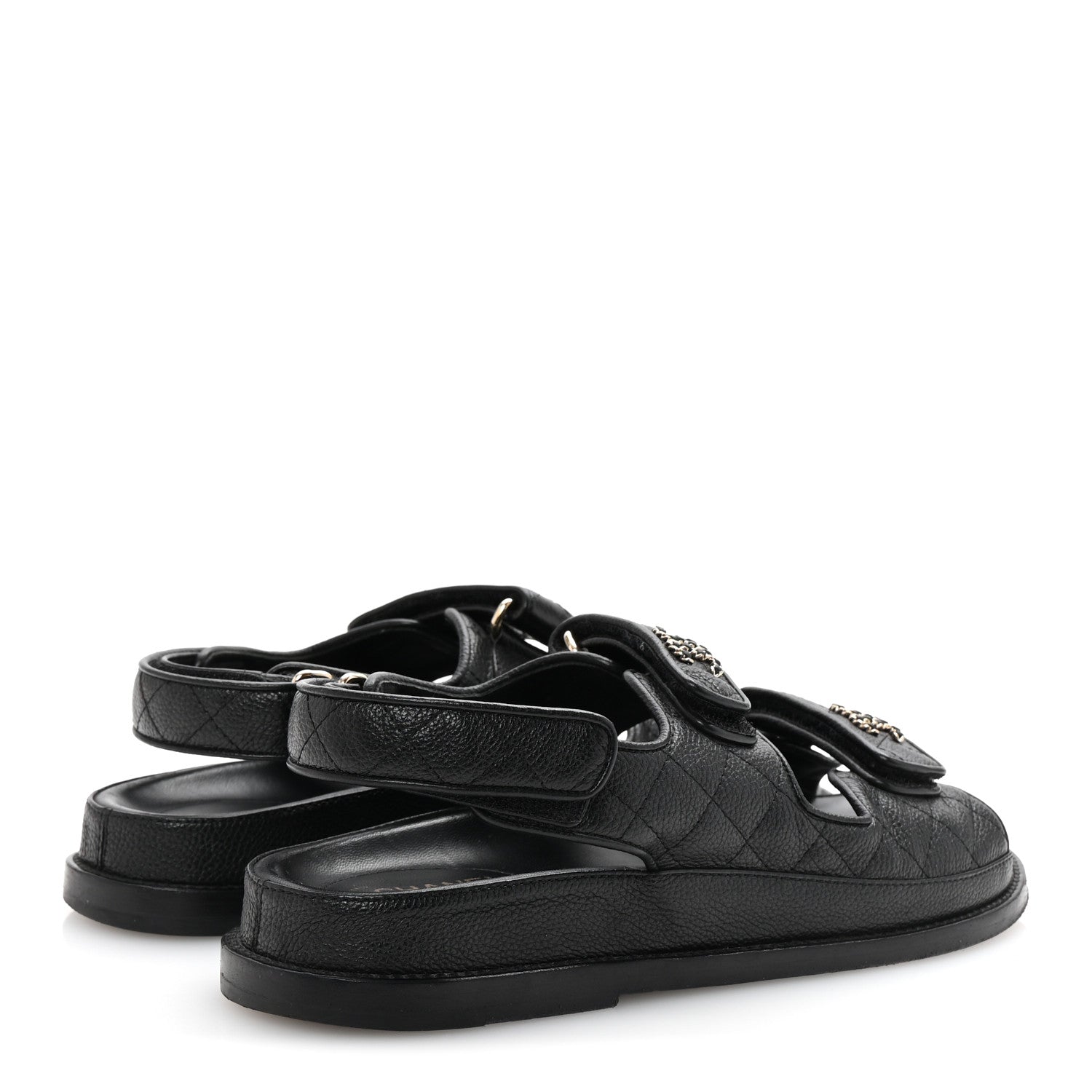 Chanel Grained Calfskin Velcro Dad Sandals 38 Black 5 of 10