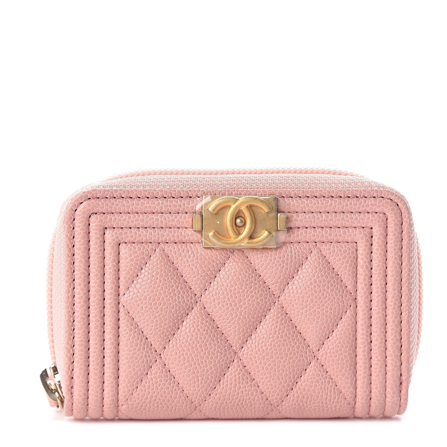 Caviar Quilted Boy Zip Around Coin Purse Wallet Light Pink