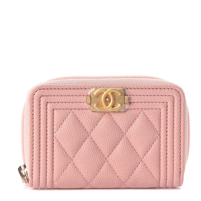 Chanel Caviar Quilted Boy Zip Around Coin Purse Wallet Light Pink 1 of 7