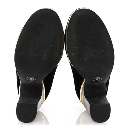 Chanel Velvet Satin Cap Toe Pearl Pumps 36 Black 6 of 9