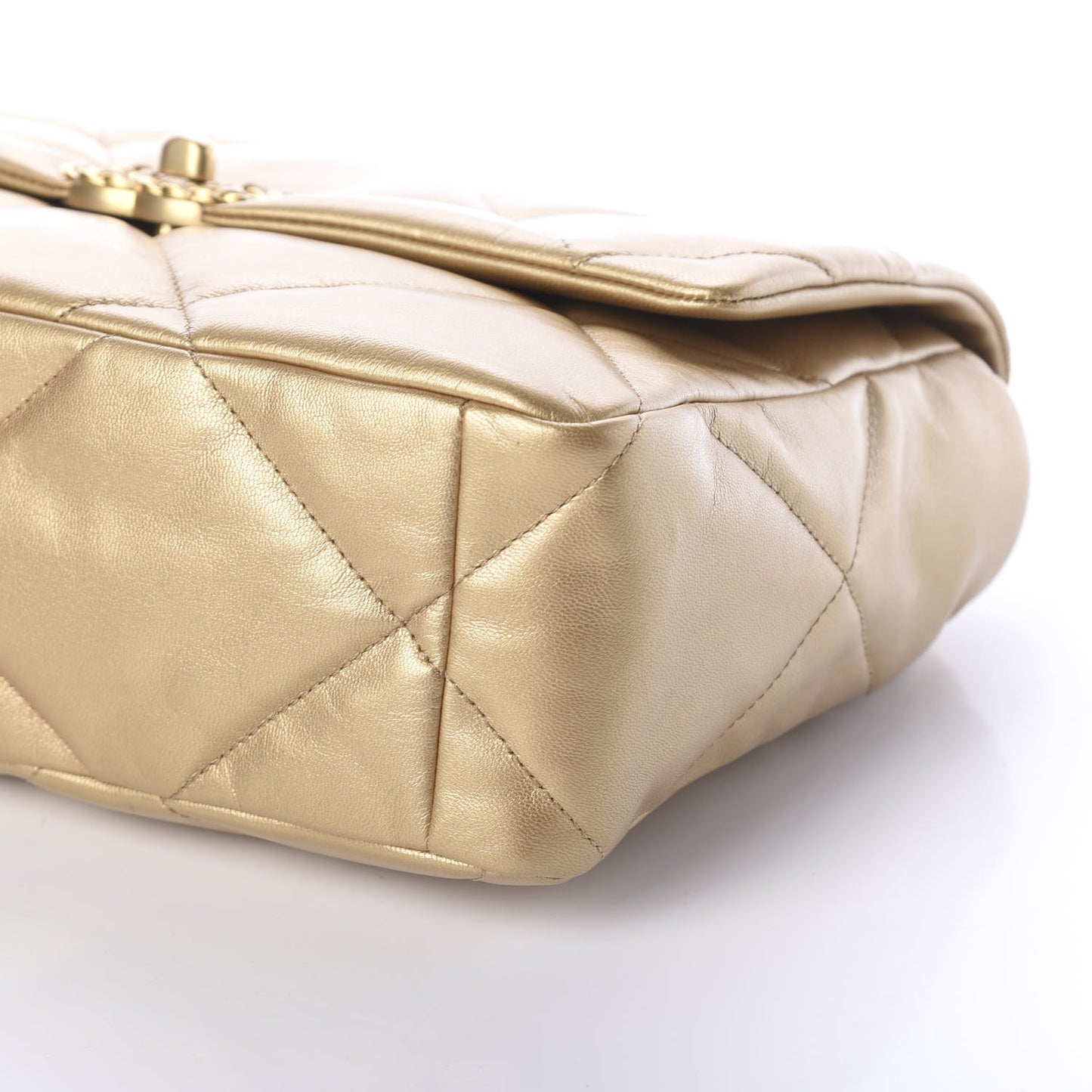 Goatskin Quilted Large 19 Flap Gold