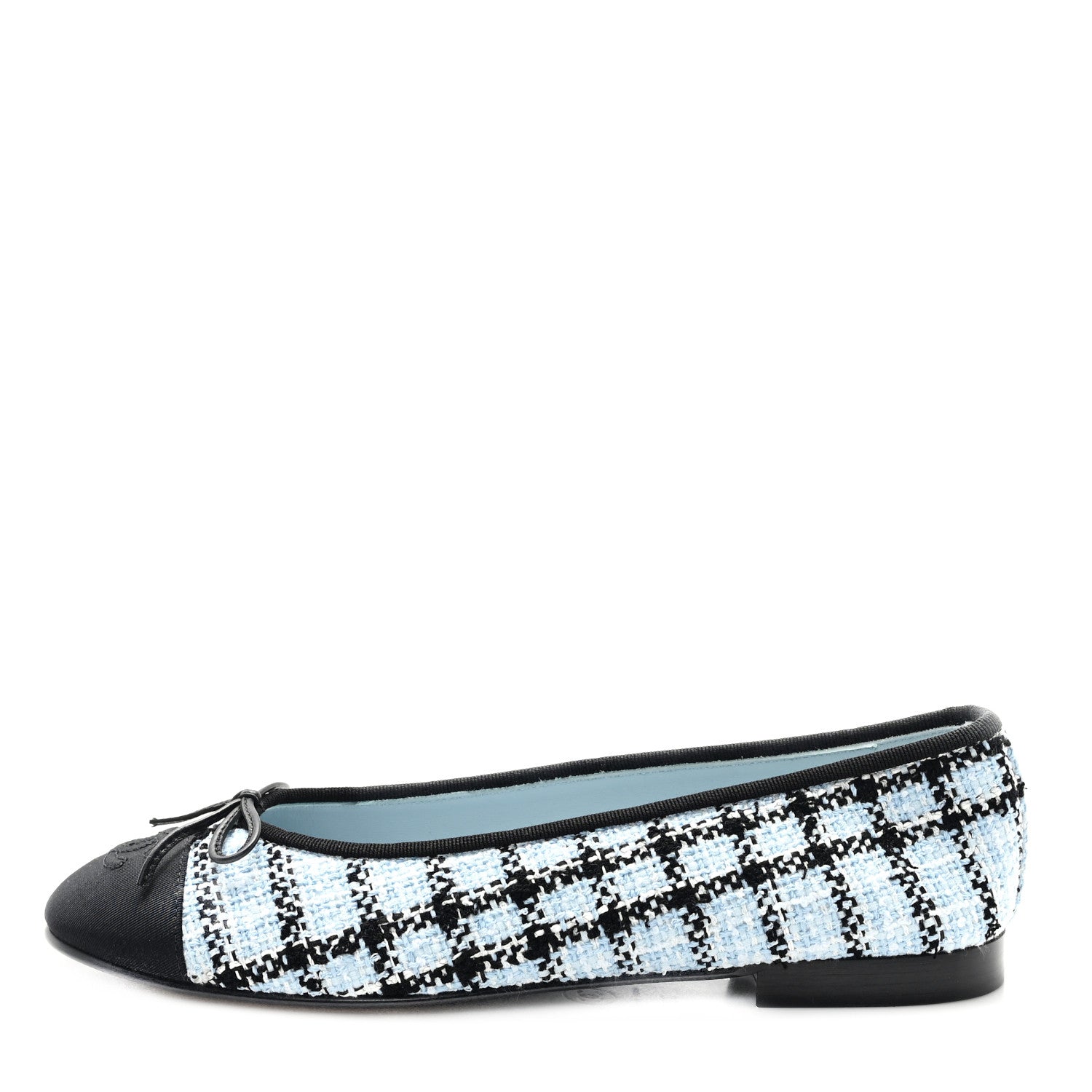 Chanel Tweed Grosgrain Cap Toe Ballerina Flats 39.5 Light Blue Black 1 of 10