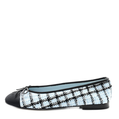 Chanel Tweed Grosgrain Cap Toe Ballerina Flats 39.5 Light Blue Black 1 of 10