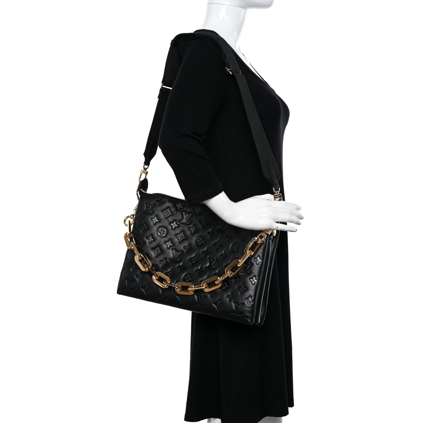 Lambskin Embossed Monogram Coussin MM Black