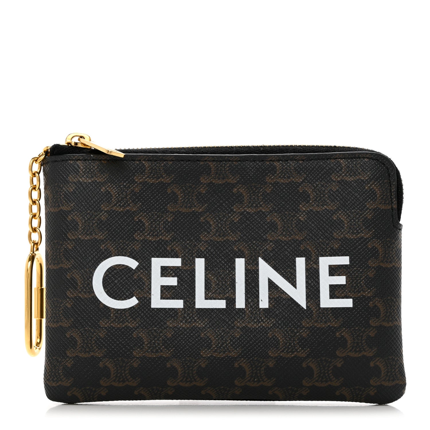Celine Triomphe Canvas Logo Coin and Card Pouch With Hook Black 1 of 9