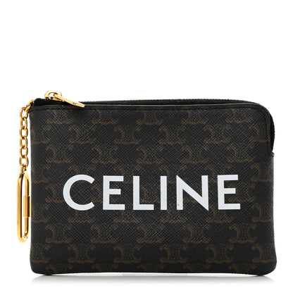 Celine Triomphe Canvas Logo Coin and Card Pouch With Hook Black 1 of 9