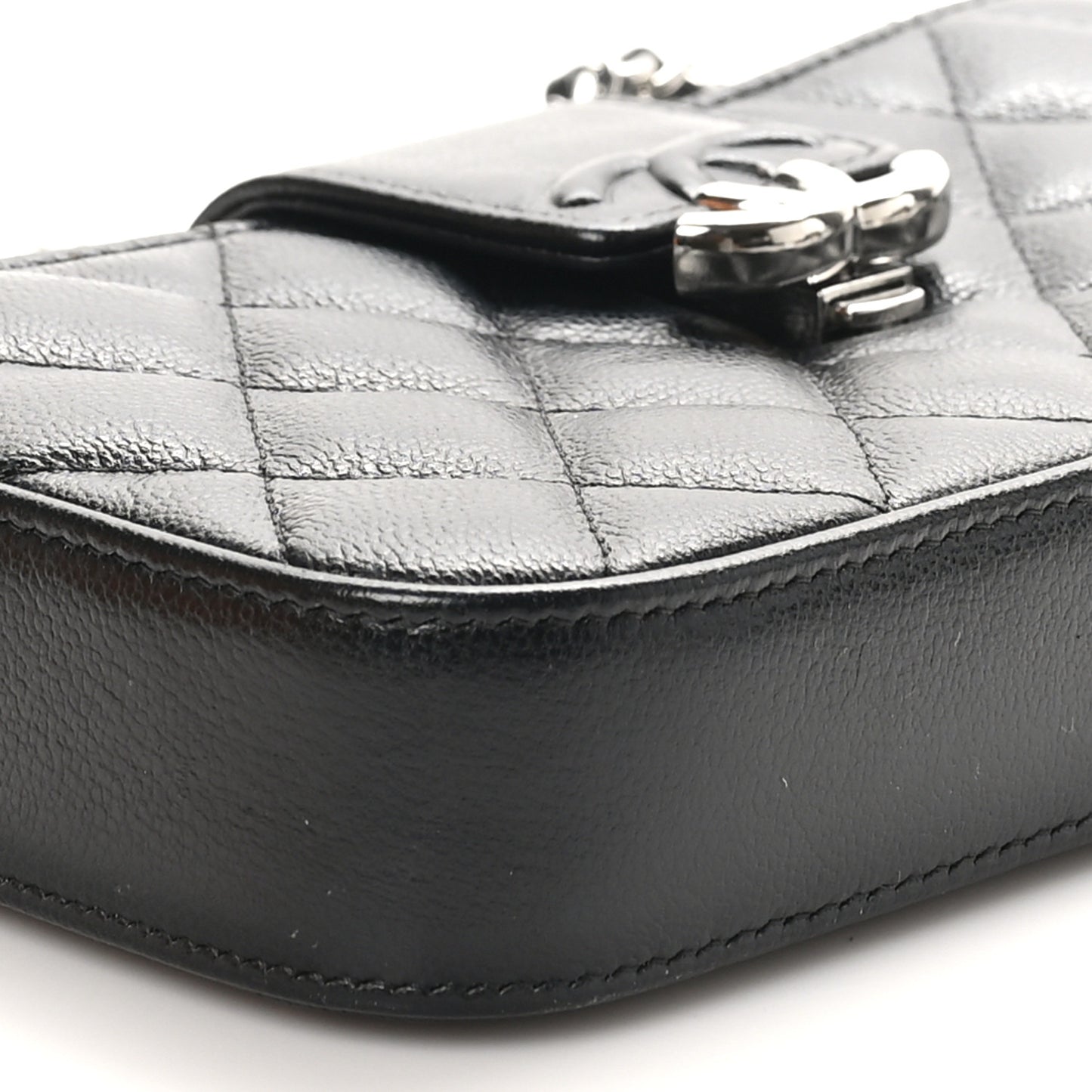 Grained Calfskin Quilted CC Box Clutch With Chain  Black