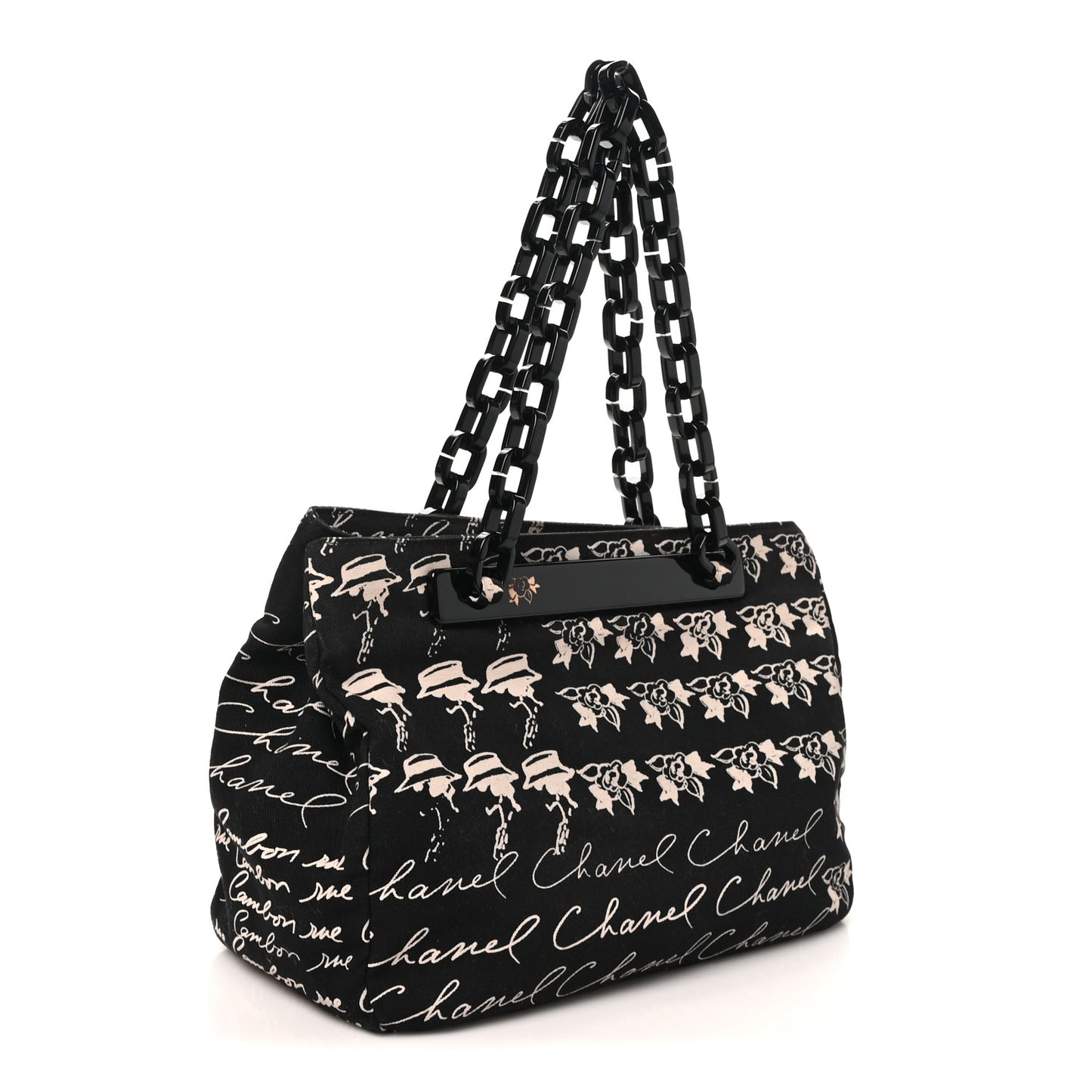 Canvas Camellia Flower Tote Black Black