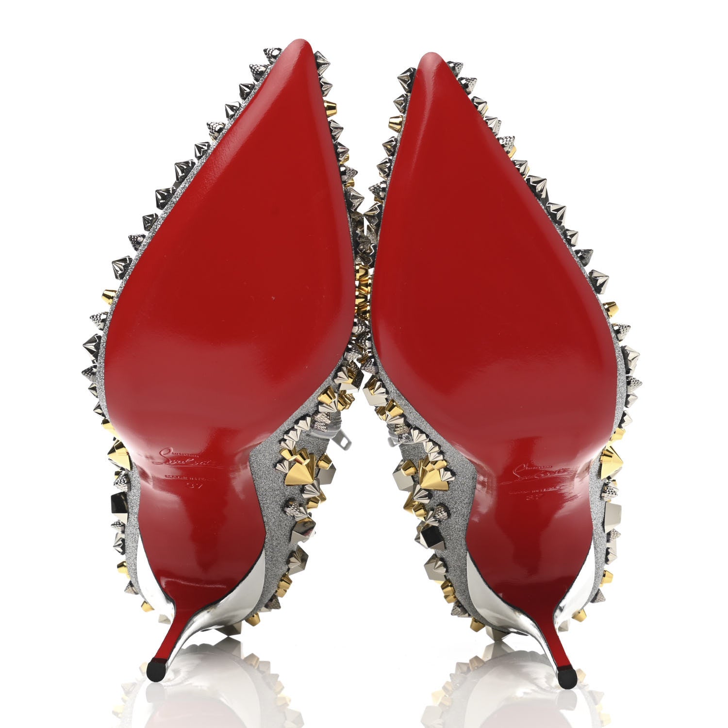 Christian Louboutin Calfskin Specchio Glitter So Full Kate 100 Ankle Boots 37 Silver Multicolor 5 of 8