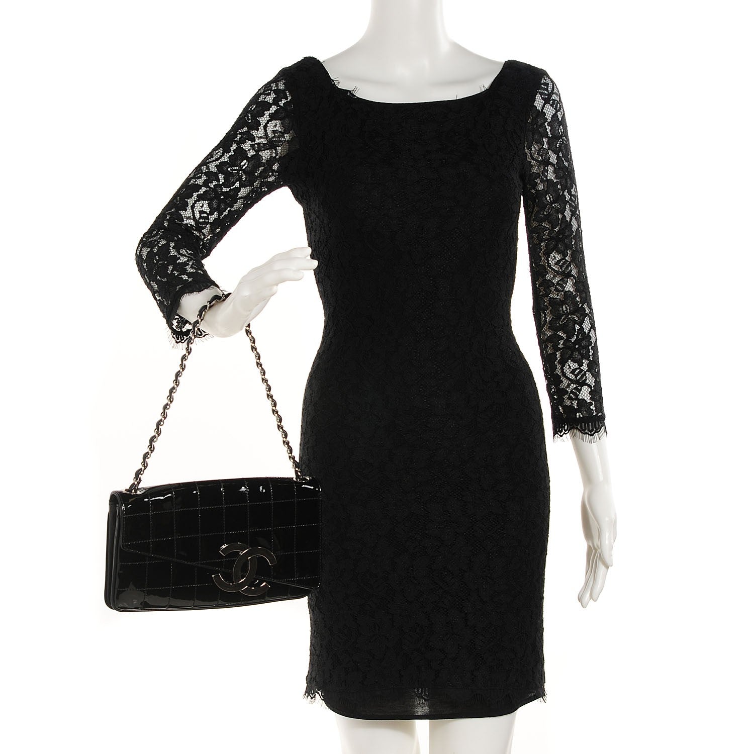 Chanel Patent Stitched Diagonal Flap Black 2 of 7