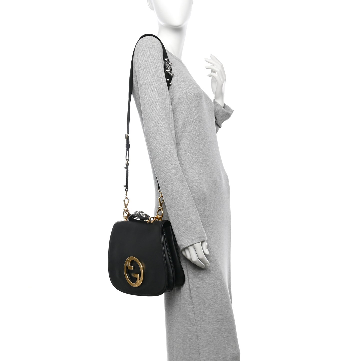 Roxy Calfskin Studded Medium Blondie Shoulder Flap Bag Black