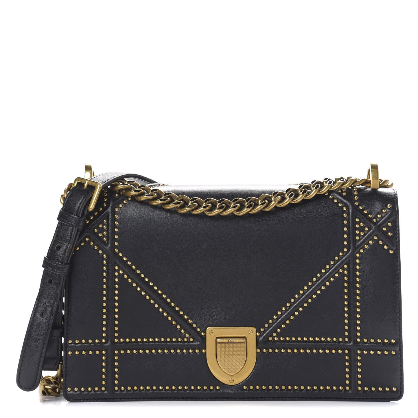 Lambskin Studded Medium Diorama Flap Bag Black
