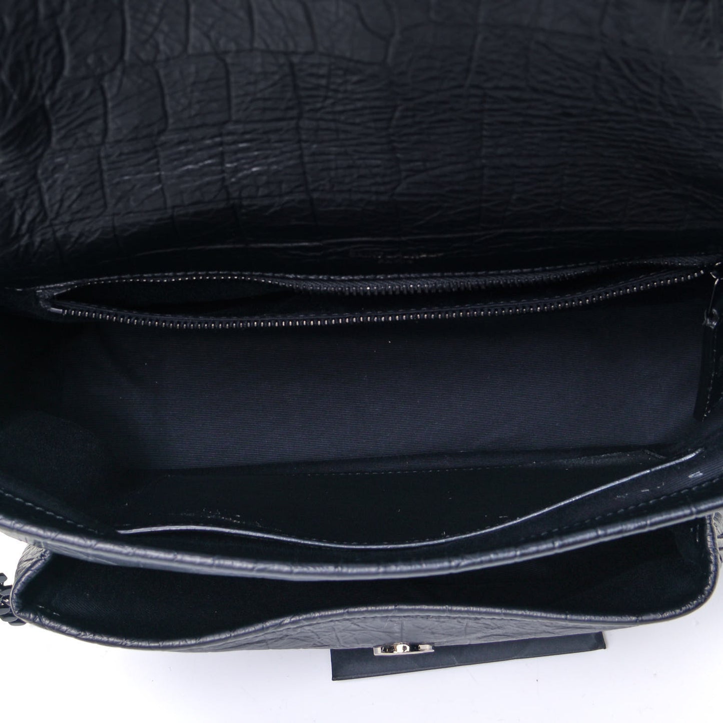 Crocodile Embossed Lambskin Monogram Medium Niki Chain Satchel Black