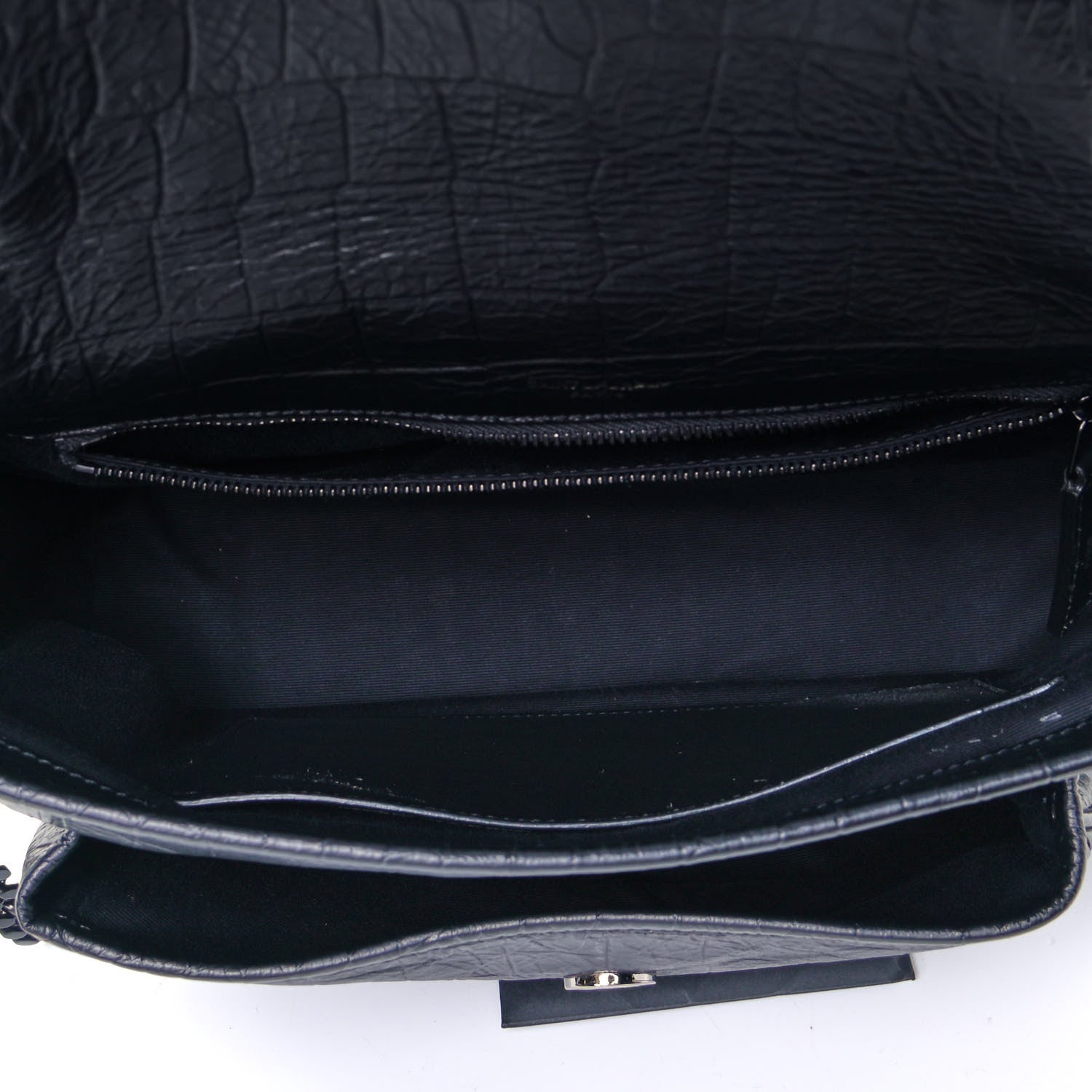 Saint Laurent Crocodile Embossed Lambskin Monogram Medium Niki Chain Satchel Black 4 of 5