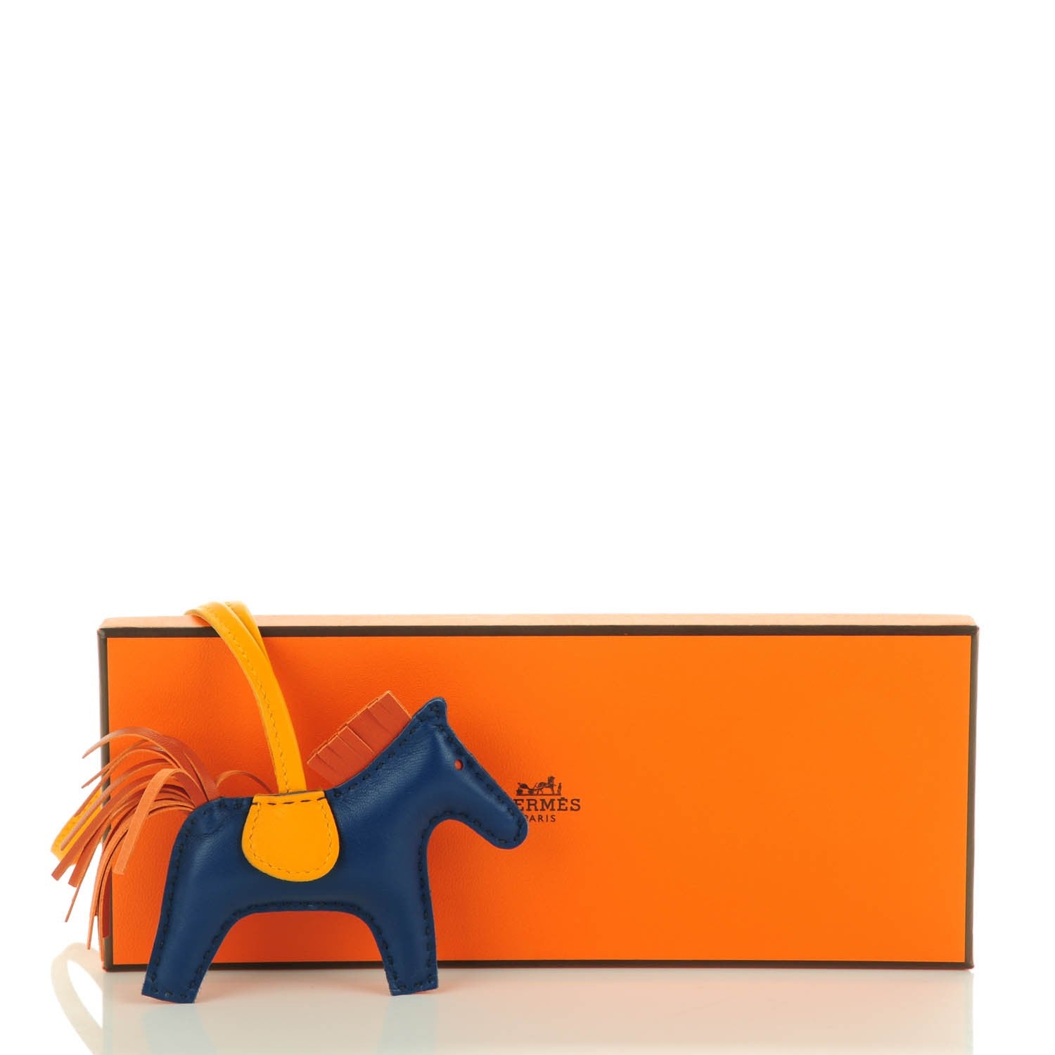 Hermes Milo Lambskin Grigri Rodeo Horse Bag Charm PM Bleu de Malte Cornaline Jaune D'Or 5 of 5