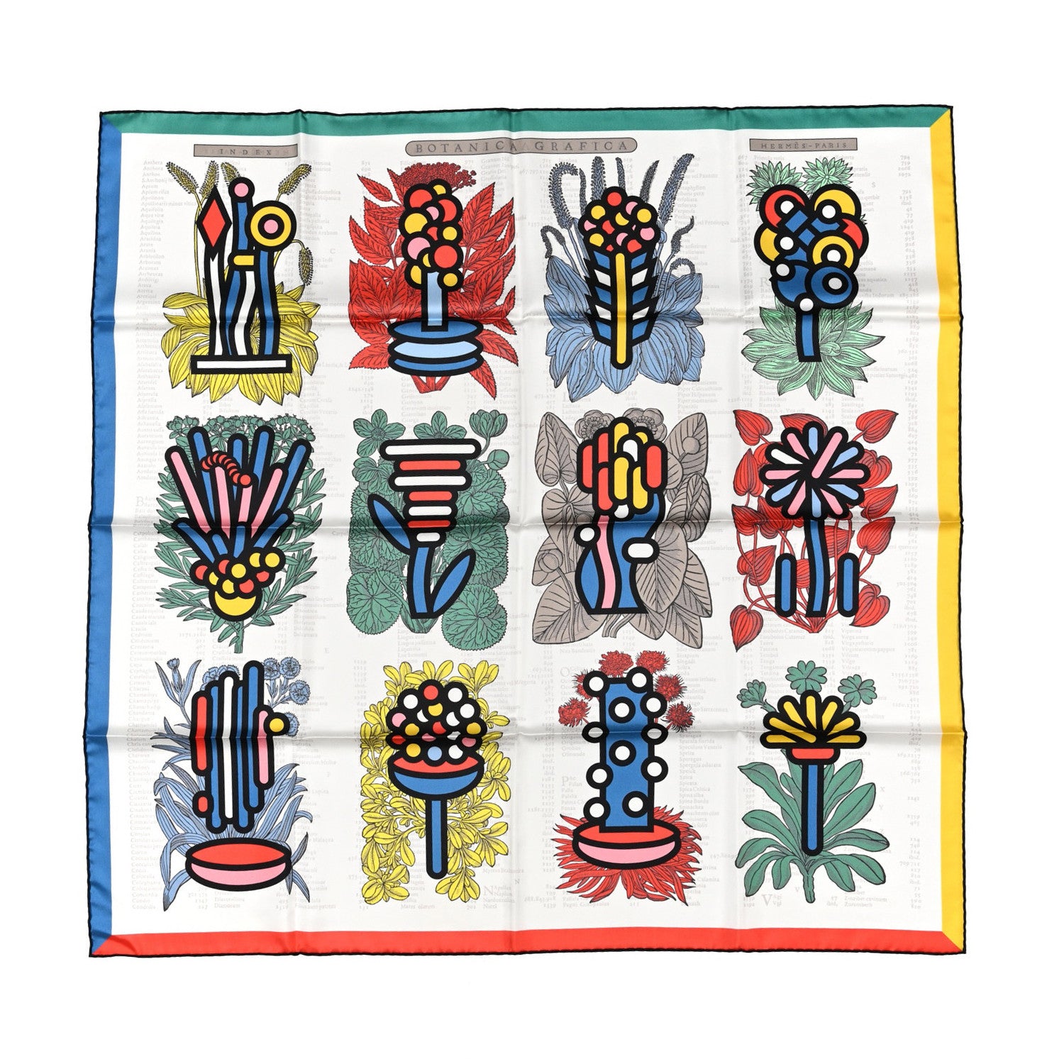 Hermes Silk Botanica Grafica Double Face Scarf 90 Blanc Bleu Rouge 1 of 4