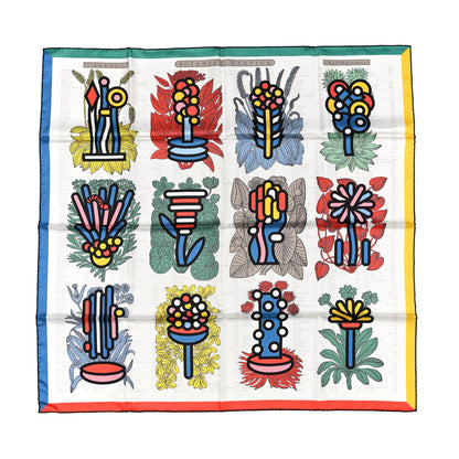Hermes Silk Botanica Grafica Double Face Scarf 90 Blanc Bleu Rouge 1 of 4