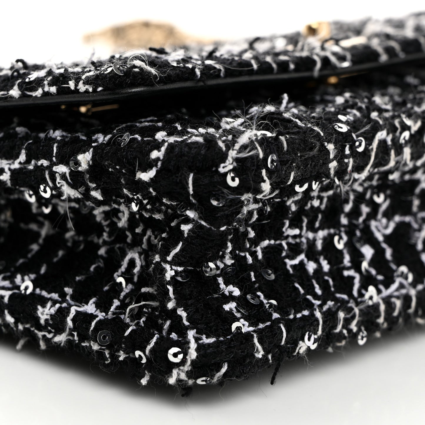 Tweed Sequin Quilted Wallet On Chain WOC Black White