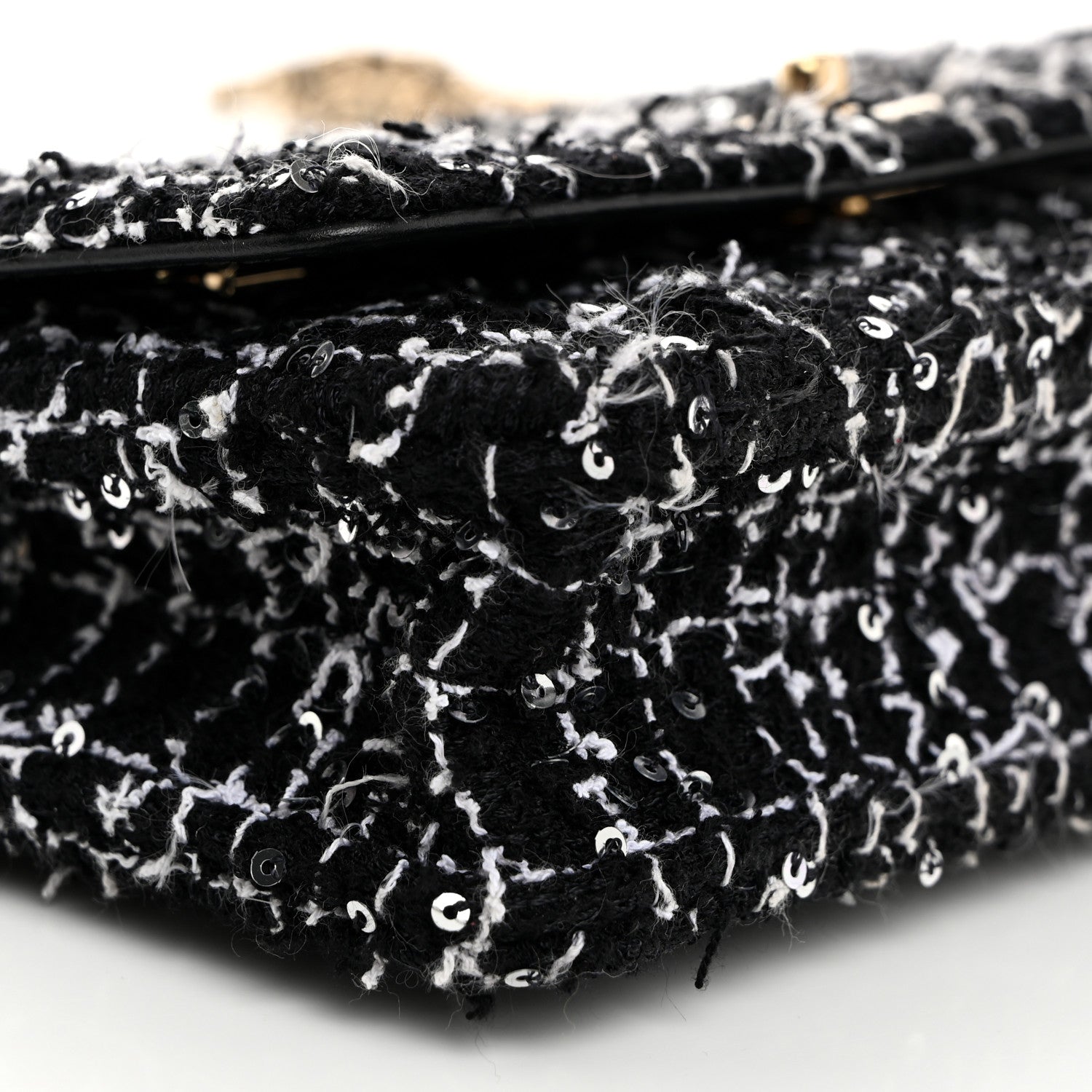 Chanel Tweed Sequin Quilted Wallet On Chain WOC Black White 9 of 10
