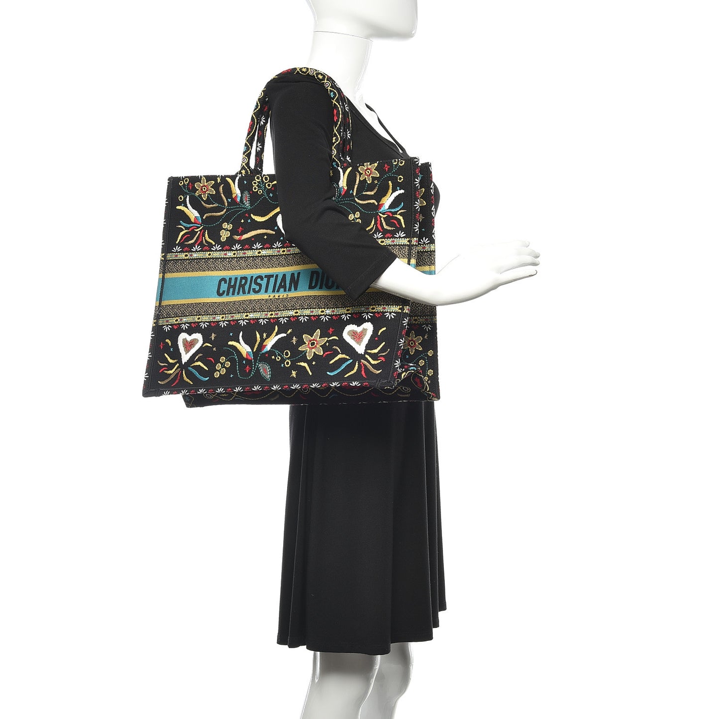 Canvas Embroidered Large Book Tote Black Multicolor