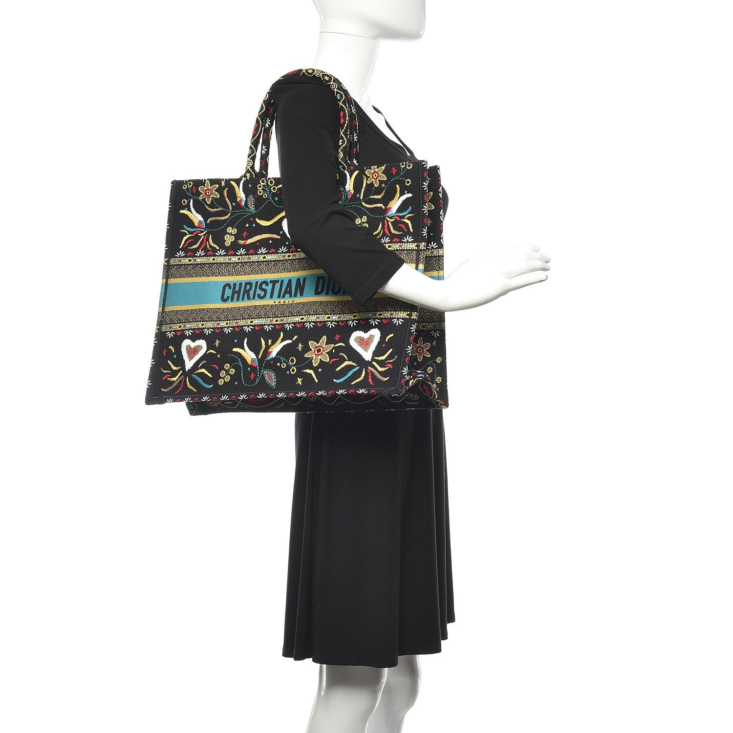 Christian Dior Canvas Embroidered Large Book Tote Black Multicolor 2 of 10