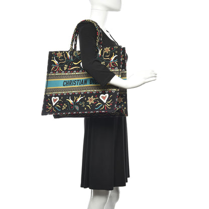 Christian Dior Canvas Embroidered Large Book Tote Black Multicolor 2 of 10