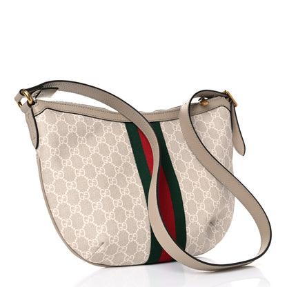 Gucci GG Supreme Monogram Textured Dollar Calfskin Web Small Ophidia Half Moon Hobo Beige Mystic White Oatmeal 3 of 13