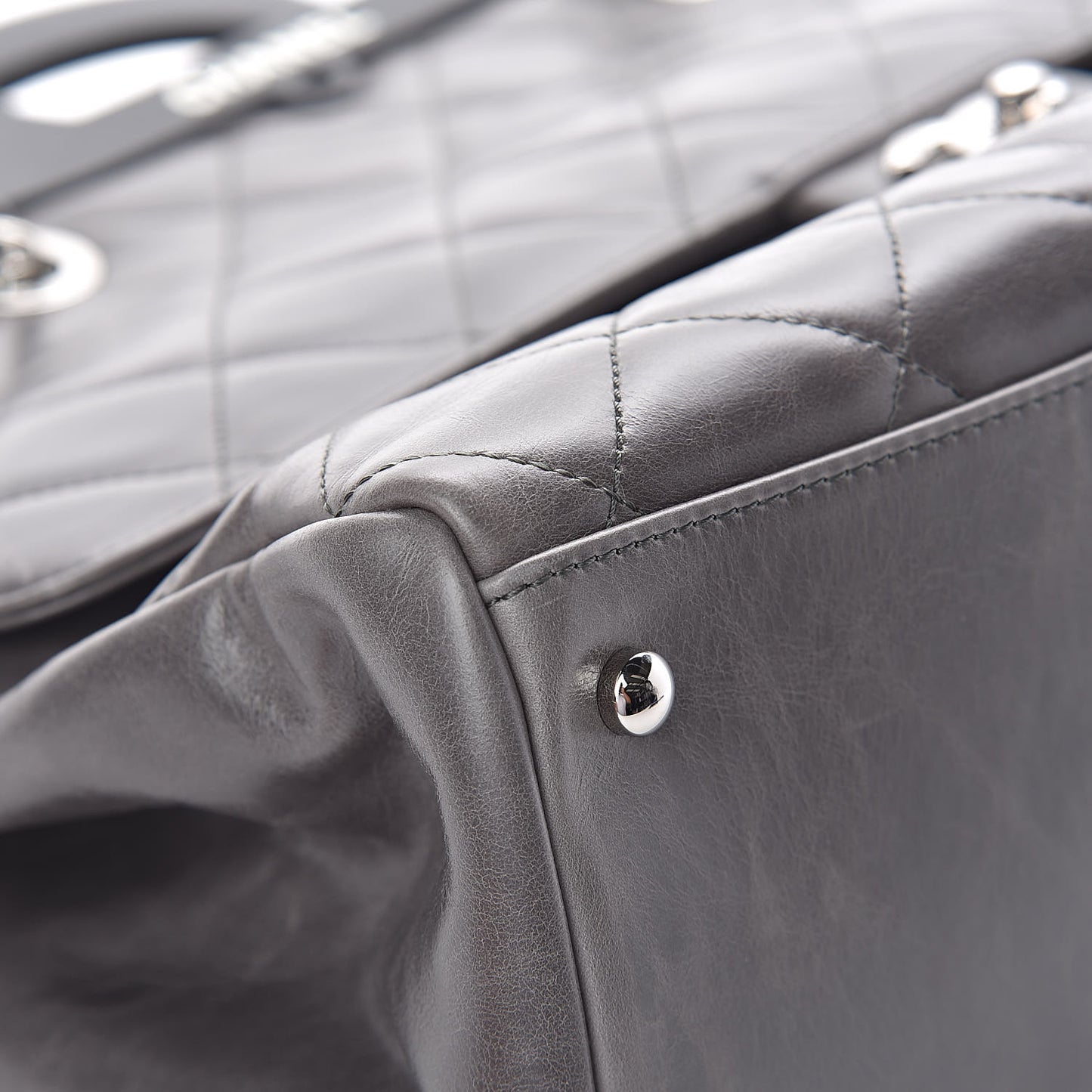 Glazed Calfskin Quilted Large CC Delivery Tote Grey