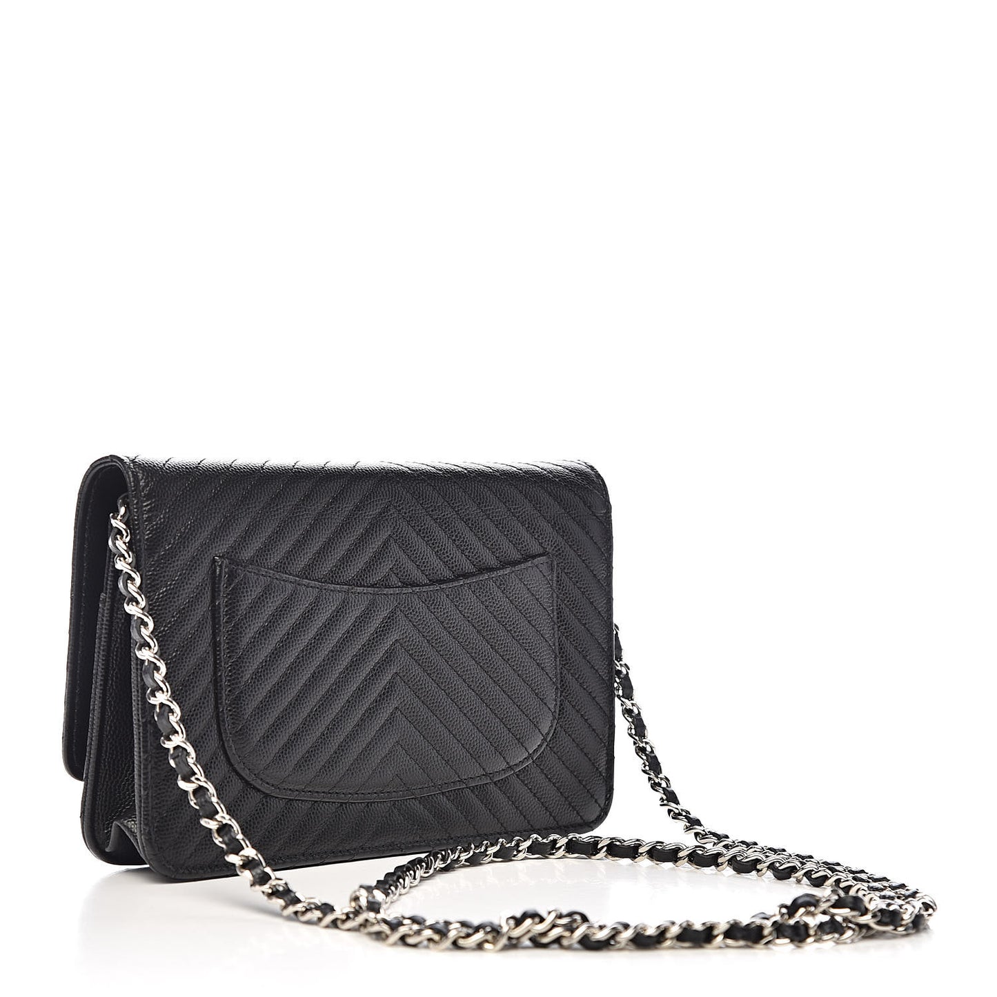 Caviar Chevron Quilted Wallet On Chain WOC Black